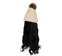 Perruque tricotée for femme, bonnet chaud d'hiver, bonnet d'hiver for femme avec perruque, gros cheveux bouclés ondulés, bonnet de neige, perruque de fête, de mariage quotidien(White Hat Black)