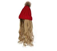 Perruque tricotée for femme, bonnet chaud d'hiver, bonnet d'hiver for femme avec perruque, gros cheveux bouclés ondulés, bonnet de neige, perruque de fête, de mariage quotidien(Red Hat 86#)