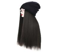 Perruque tricotée for femme, bonnet tricoté chaud for l'hiver, bonnet d'hiver for femme, perruque tricotée avec longue ligne droite/perruque, cheveux bouclés ondulés attachés, postiche synthétique de