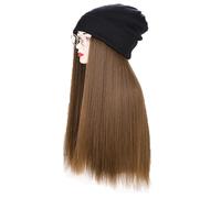 Perruque tricotée for femme, bonnet tricoté chaud for l'hiver, bonnet d'hiver for femme, perruque tricotée avec longue ligne droite/perruque, cheveux bouclés ondulés attachés, postiche synthétique de