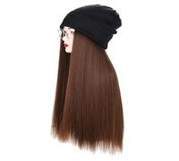 Perruque tricotée for femme, bonnet tricoté chaud for l'hiver, bonnet d'hiver for femme, perruque tricotée avec longue ligne droite/perruque, cheveux bouclés ondulés attachés, postiche synthétique de