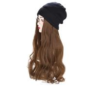 Perruque tricotée for femme, bonnet tricoté chaud for l'hiver, bonnet d'hiver for femme, perruque tricotée avec longue ligne droite/perruque, cheveux bouclés ondulés attachés, postiche synthétique de