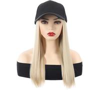Perruque tricotée for femme, chapeau tricoté chaud for l'hiver, casquette de baseball avec extensions de cheveux, chapeau réglable for femme avec perruque synthétique attachée, postiche ondulé de 55,9