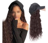 Perruque tricotée for femme, chapeau tricoté chaud for l'hiver, casquette de baseball avec extensions de cheveux, chapeau réglable for femme avec perruque synthétique attachée, postiche ondulé de 55,9