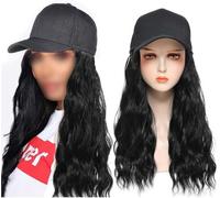 Perruque tricotée for femme, chapeau tricoté chaud for l'hiver, casquette de baseball avec extensions de cheveux, chapeau réglable for femme avec perruque synthétique attachée, postiche ondulé de 55,9