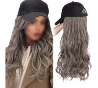 Perruque tricotée for femme, chapeau tricoté chaud for l'hiver, casquette de baseball avec extensions de cheveux, chapeau réglable for femme avec perruque synthétique attachée, postiche ondulé de 55,9