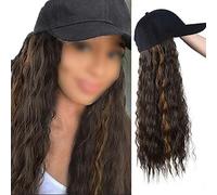 Perruque tricotée for femme, chapeau tricoté chaud for l'hiver, casquette de baseball avec extensions de cheveux, chapeau réglable for femme avec perruque synthétique attachée, postiche ondulé de 55,9