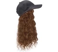 Perruque tricotée for femme, chapeau tricoté chaud for l'hiver, casquette de baseball avec extensions de cheveux, chapeau réglable for femme avec perruque synthétique attachée, postiche ondulé de 55,9