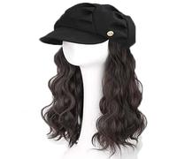 Perruque tricotée for femme, chapeau tricoté chaud for l'hiver, perruque béret for femme, casquette nuageuse longue bouclée ondulée, perruque à tête ondulée(Brown black)