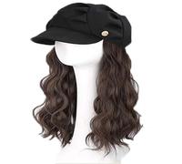 Perruque tricotée for femme, chapeau tricoté chaud for l'hiver, perruque béret for femme, casquette nuageuse longue bouclée ondulée, perruque à tête ondulée(Cool Brown)