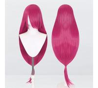 Perruque universelle Extra longue de 120cm/47.2 pouces, perruque longue et lisse avec frange for Cosplay, bricolage de fête d'halloween, style de robe Lolita(Rose red)