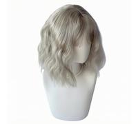 Perruque Vaguee Résistante à la Chaleur, Gris Grand-mère | Naturelle, Perruque Courte avec Frange, Réglable, Coiffure, pour Fête, Femmes