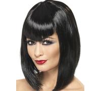 Perruque Vamp Noire Sexy Courte Avec Frange Pour Femmes Costume D'Halloween