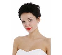 Perruque Véritables Femmes Hommes Court Effilé Pixie 80er Igel Micro Frange Noir