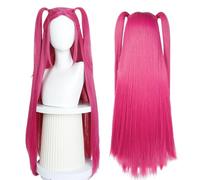 Perruque Vibrante De Twin Tails Anime Rose Rose Avec Frange, Longue Queue De Cheval Droite Pour Les Femmes Halloween Et Daily Cosplay Utilisation A