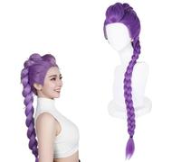 Perruque violette longue tressée avec queue de cheval détachable, en fibre résistante à la chaleur et naissance des cheveux réaliste, idéale pour le cosplay, Halloween et les fêtes (style Rumi)