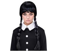 W WIDMANN MILANO – Perruque Dark Girl – Noir, 2 tresses, style Wednesday gothique