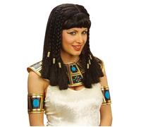 Perruque Reine du Nil | Perruque cheveux synthétiques noirs avec frange et six tresses ornées d’un ruban doré - accessoire de déguisement