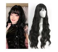 Perruque Wig de remplacement cheveux Fashion synthétique 32 pouces Noir/brun perruque ondulée avec une frange moelleuse Perruques(Black)