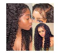 Perruques 150% Densité Kinky Curly Edges Hairline Wigs Lace Front Wigs HD Transparent Lace Frontal Perruques de cheveux humains avec des cheveux de bébé bouclés for les femmes noires Perruque dames(Co