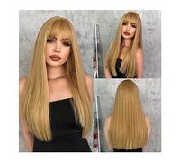 Perruques 22 pouces Blonde Longue Droite Perruque Synthétique avec Une Frange Perruque Déliée Naturelle Surbrillance Noir Brun Rose Perruque for Les Femmes Quotidien Cosplay Partie Perruque