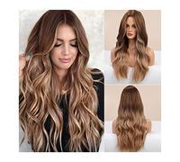Perruques 26 "Long Brown Ombre Perruques Synthétiques for Femmes Perruques Naturelles Wavey Curly 150% Densité Partie Moyenne Résistant À La Chaleur Fibre Perruques Perruque dames