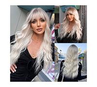 Perruques 26" Long Platinum Wave Perruque Synthétique for Femmes Blanches Ombre Blond Clair Perruques avec Frange Perruque en Fibre Naturelle Haute Température for Cosplay Quotidien Perruque