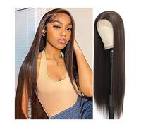 Perruques 28 pouces Lace Front Perruques Synthétiques for Les Femmes Noir Couleur 13X3 Partie Libre Longue Droite Doux Naturel Quotidien Cheveux Transparent Dentelle Perruque 150% Densité Perruque dam