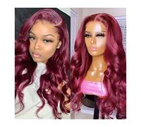 Perruques 99J Bordeaux Perruque en dentelle synthétique for femme sans colle pré-plumée Hairline T Part Lace Wig avec des cheveux de bébé Long Body Wave Résistant à la chaleur Fiber Lace Wigs Perruque