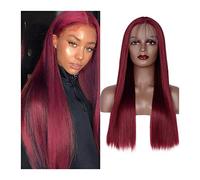 Perruques 99J Bourgogne Droite Dentelle Perruque Sans Colle Pré Plumée Hairline 180% Densité Naturel Résistant À La Chaleur Synthétique T Part Lace Front Perruques for Femmes Perruque dames (Size : 1