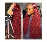 Perruques 99J Deep Wave 13X4 Lace Front Wig 150% Cheveux Humains Brésiliens Bordeaux Long Wave Curly T Part Lace Frontal Remy Hair Wig Pre Plumed with Baby Hair Perruque dames (Color : 13X1 T Part Wi