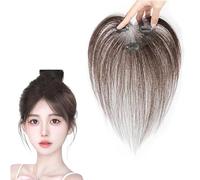 Perruques À Franges À Clipser Postiche Supérieur 100% Vrais Cheveux Humains Toppers De Cheveux À Couverture 360° for Femmes 25 Cm Extensions De Cheveux for Perte De Cheveux, Cheveux Gris(Brown)