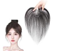 Perruques À Franges À Clipser Postiche Supérieur 100% Vrais Cheveux Humains Toppers De Cheveux À Couverture 360° for Femmes 25 Cm Extensions De Cheveux for Perte De Cheveux, Cheveux Gris(Black)