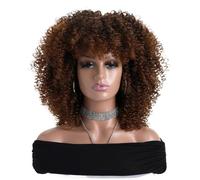 Perruques Afro Bouclées Crépues 40 Cm For Femmes Noires Perruque Courte D'aspect Naturel Avec Frange, Cheveux Synthétiques Sans Dentelle Sur Le Devant Postiche Cheveux Femme(Brown)