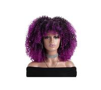 Perruques Afro Bouclées Crépues 40 Cm For Femmes Noires Perruque Courte D'aspect Naturel Avec Frange, Cheveux Synthétiques Sans Dentelle Sur Le Devant Postiche Cheveux Femme(Purple)