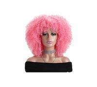Perruques Afro Bouclées Crépues 40 Cm For Femmes Noires Perruque Courte D'aspect Naturel Avec Frange, Cheveux Synthétiques Sans Dentelle Sur Le Devant Postiche Cheveux Femme(Pink)