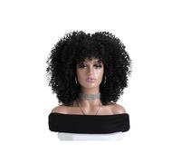Perruques Afro Bouclées Crépues 40 Cm For Femmes Noires Perruque Courte D'aspect Naturel Avec Frange, Cheveux Synthétiques Sans Dentelle Sur Le Devant Postiche Cheveux Femme(Jet black)