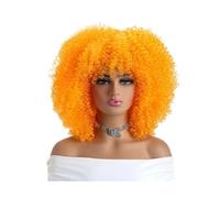 Perruques Afro bou s crépues de 16 pouces avec frange, perruque en Fiber synthétique douce et moelleuse sans dentelle for fête Cosplay usage quotidien(Orange)