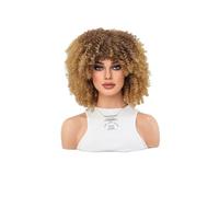 Perruques afro bouclées for femmes, perruques courtes crépues bouclées avec frange, perruques en fibres synthétiques de 45 cm Postiche Cheveux Femme(Light brown blonde)
