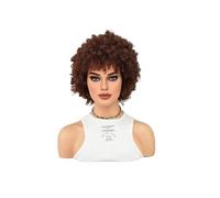 Perruques afro bouclées for femmes, perruques courtes crépues bouclées avec frange, perruques en fibres synthétiques de 45 cm Postiche Cheveux Femme(Brown)