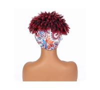 Perruques afro courtes bouclées et crépues avec frange, bandeau enveloppant, perruque de cosplay afro bouclée et turban synthétique(Wine red)