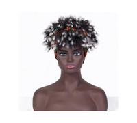 Perruques afro courtes bouclées et crépues avec frange, bandeau enveloppant, perruque de cosplay afro bouclée et turban synthétique Postiche Cheveux Femme(Black+white)
