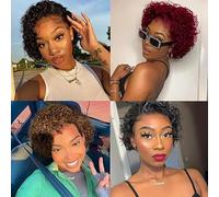 Perruques afro femmes noires, perruque courte bouclée 6 pouces petites boucles rouges, aspect naturel, perruque courte en dentelle 13x1 cheveux humains, utilisation quotidienne for fête cosplay.