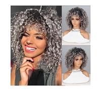 Perruques Afro Kinky Bouclés Perruques Avec Une Frange for Perruques Synthétiques Cheveux Naturels Argent Gris Perruque Cosplay Fibre Résistant À La Chaleur Perruque dames