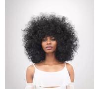 Perruques Afro pour Femmes, Perruques Synthétiques Afro Bouclées Douces et Moelleuses Sans Colle Perruques Crépues Bouclées 70S Cosplay ou Usage Quotidien(black)