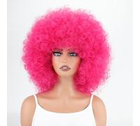 Perruques Afro pour Femmes, Perruques Synthétiques Afro Bouclées Douces et Moelleuses Sans Colle Perruques Crépues Bouclées 70S Cosplay ou Usage Quotidien(pink)