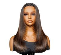 Perruques avant en dentelle avec nœuds décolorés ombrés, densité 180, perruque sans colle, cheveux humains lisses pré-épilés for femmes(5X5 Lace Closure,18 inch)