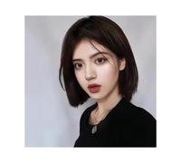 Perruques avant en dentelle cheveux humains Couvre-tête complet en fibre synthétique tissée haute température, longueur épaules, à la mode for cheveux courts Perruques pour femmes(740-dark brown)