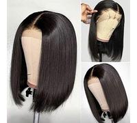 Perruques Avant En Dentelle Cheveux Synthétiques Cheveux Courts Raides Bob Perruque Brésil Hd Perruque En Dentelle Femmes Noires Cheveux Remy 13X4 150% Densité, 24 Pouces (18 Pouces)