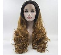 Perruques Avant En Dentelle Perruque De Cheveux Synthétiques Longs Ondulés Pour Femmes À Racines Foncées Perruque Ondulée Dorée Résistante À La Chaleur, 24 Pouces (16 Pouces)
